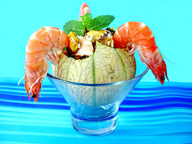 Melón Relleno de Mariscos